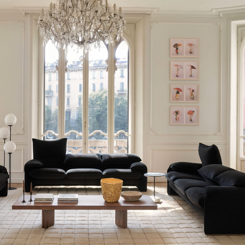Angers Nantes Cholet Saumur Bordeaux laval le mans orleans niort poitiers Icones Maraunga Cassina Vico noir tissu canapé
