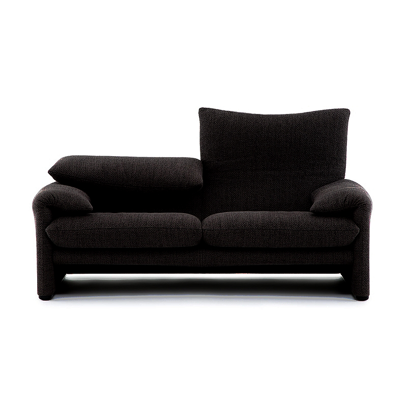 Canapé Maralunga 40 Maxi 675 X2 Cassina en tissu noir, deux places avec dossier réglable, vue de face