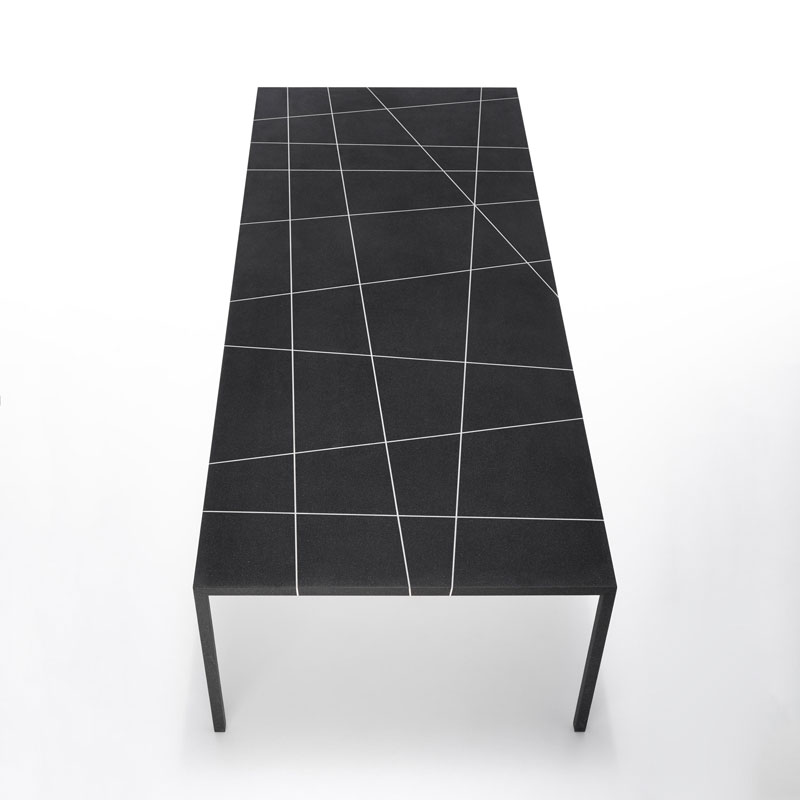 Angers Nantes Cholet Saumur Icones table de repas reunion Tense Mdf Italia noir graphique mineral Piergiorgio Cazzaniga minimale Intarsia 1
