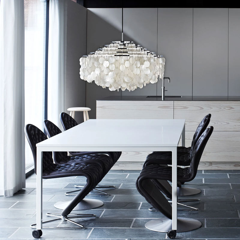 Angers Nantes Cholet Saumur Icones Verpan suspension luminaire Fun 10DM Chrome nacre organique Verner Panton 5
