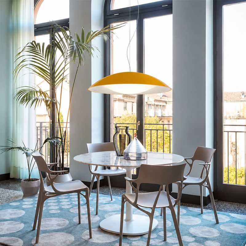 Angers Nantes Bordeaux Mans Rennes Tours Paris Laval Lyon Nice Icônes Kartell suspension Neutra Jaune Moutarde brillant Laviani 3