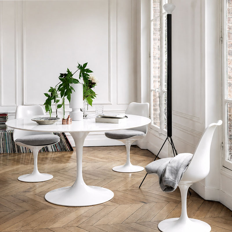 Angers Nantes Paris Baule Bordeaux Rennes Mans Poitiers Icônes table repas Saarinen Ø137 Knoll Stratifié Blanc Quickship 4