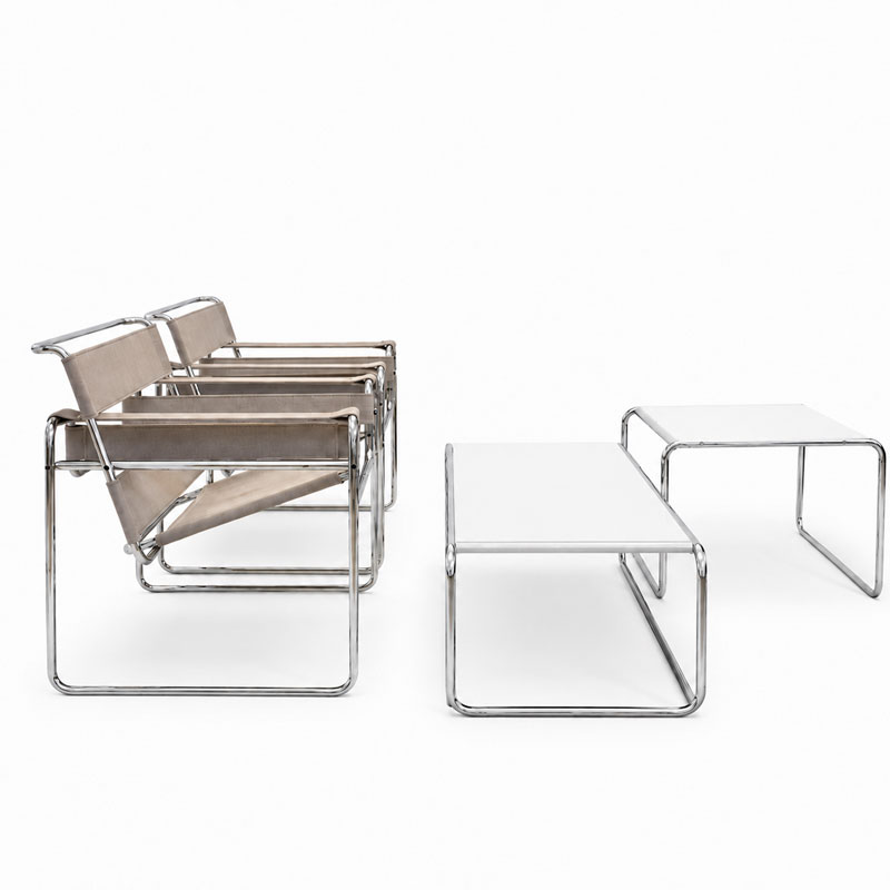 Angers Nantes Paris Bordeaux Rennes Niort Laval Pau Lyon Nice Cannes Icônes Table basse Blanc Laccio 1 Knoll Chrome Quickship Breuer 3