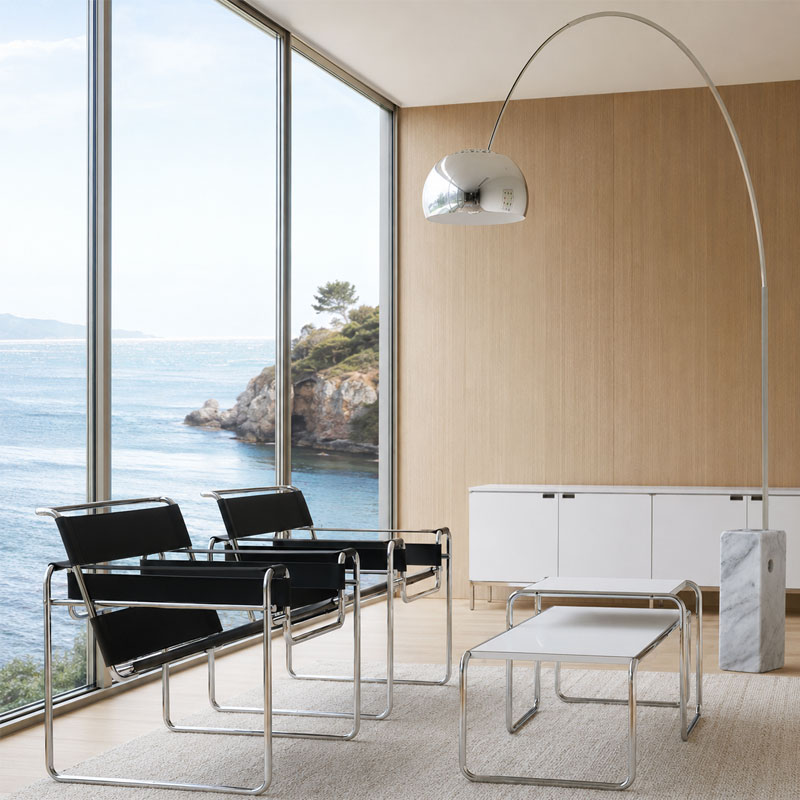 Angers Nantes Paris Bordeaux Rennes Niort Laval Pau Lyon Nice Cannes Icônes Table basse Blanc Laccio 1 Knoll Chrome Quickship Breuer 6