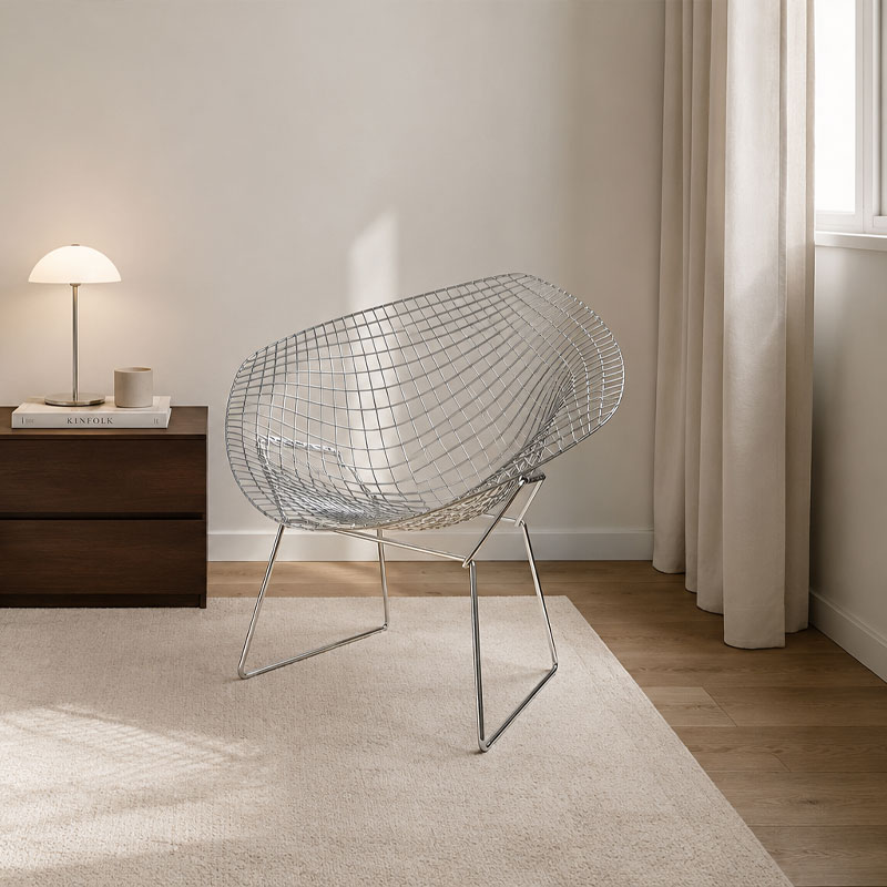 Angers Nantes Paris Bordeaux Rennes Tours Mans Lyon Lille Pouliguen Icônes Fauteuil Diamant Knoll Chrome Quickship Harry Bertoia 6