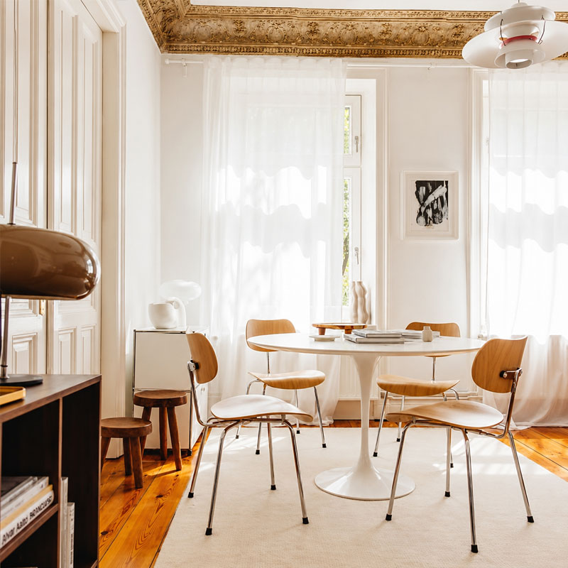 Angers Nantes Paris Lille Caen Bordeaux Rennes Sarzeau Lyon Icônes table repas Saarinen Ø120 Knoll Stratifié Blanc Quickship 8