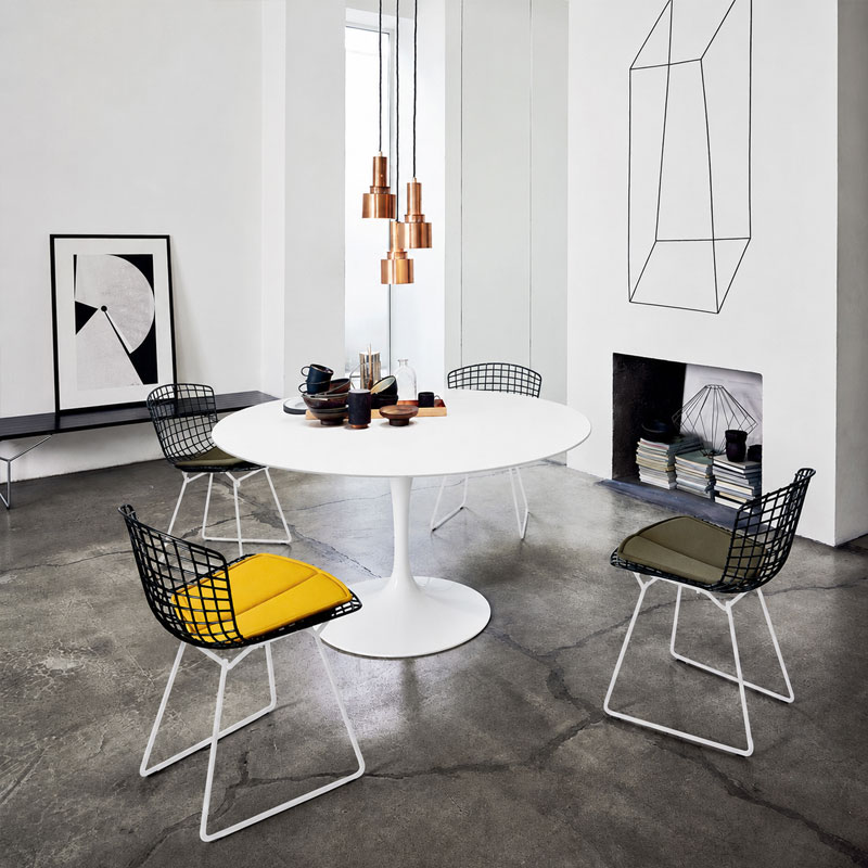 Angers Nantes Paris Lille Caen Bordeaux Rennes Sarzeau Lyon Icônes table repas Saarinen Ø120 Knoll Stratifié Blanc Quickship 9