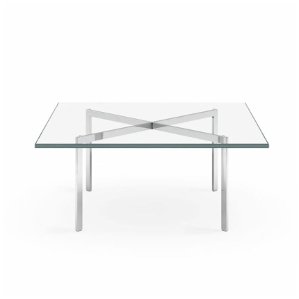 Knoll Angers Table Basse Van Der Rohe barcelona Verre Acier 100cm x 100cm Marron chrome quickship Icônes 