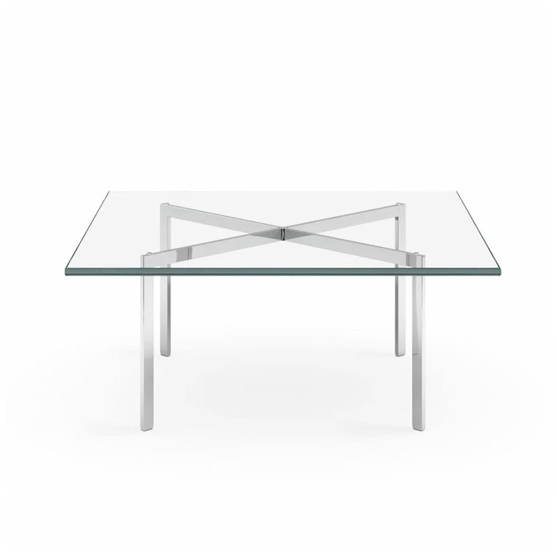 Knoll Angers Table Basse Van Der Rohe barcelona Verre Acier 100cm x 100cm Marron chrome quickship Icônes