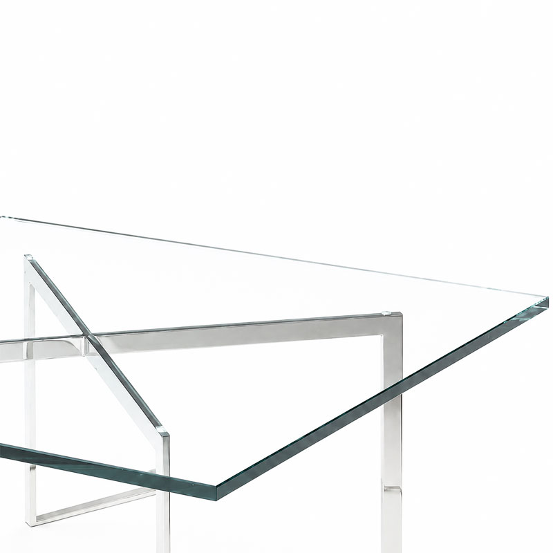 Knoll Bordeaux Table Basse Van Der Rohe barcelona Verre Acier 100cm x 100cm Marron chrome quickship Icônes