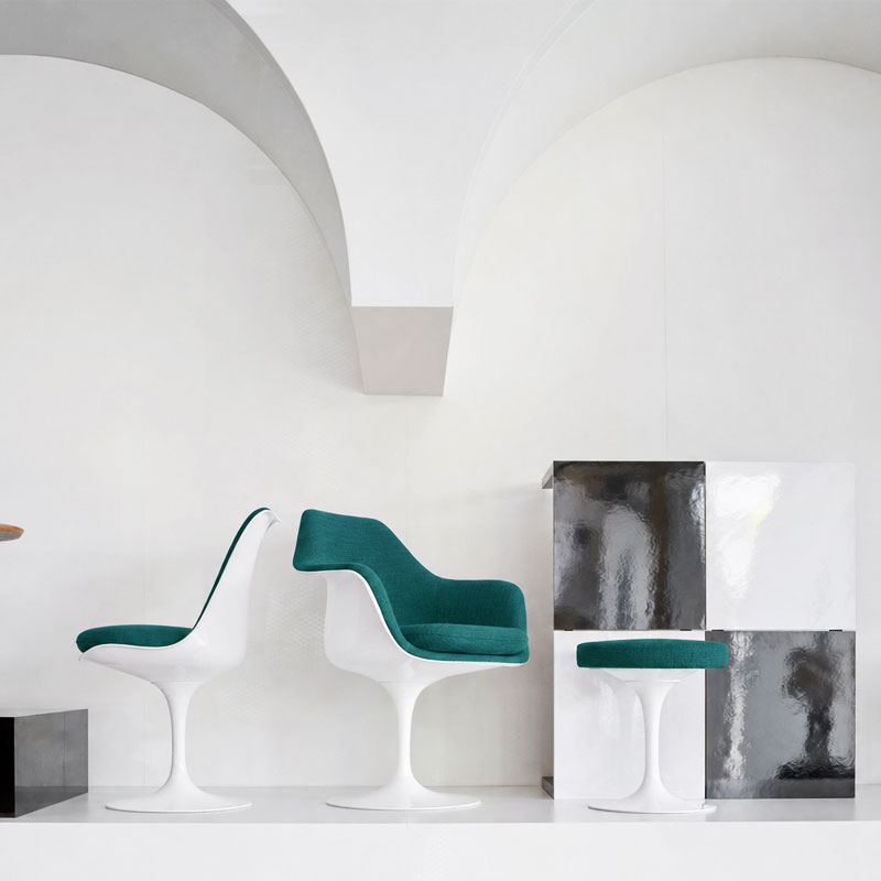 Knoll Fauteuil Tulip Blanc Coque Rembouré Vert Pivotant Eero Saarinen Icônes Angers Nantes Tours Paris Bordeaux Rennes 1
