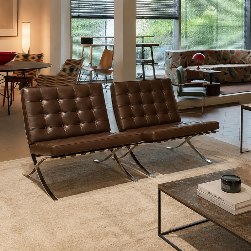 Knoll La Baule fauteuil Van Der Rohe barcelona cuir venezia Dark Brown Marron chrome quickship Icônes