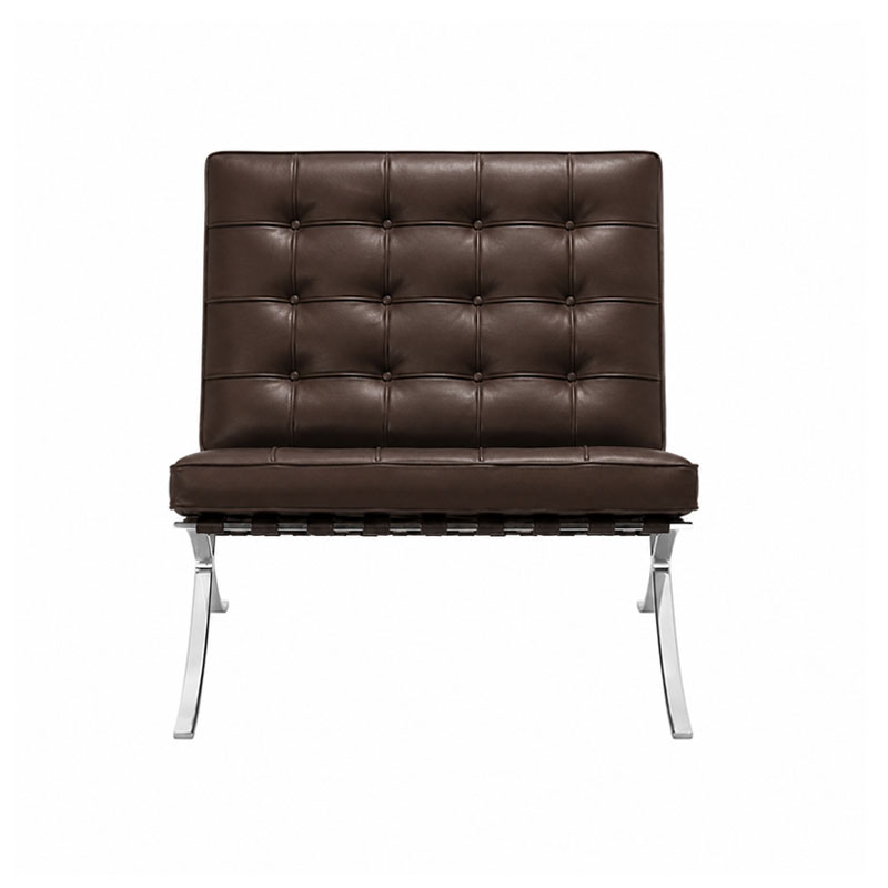 Knoll Laval fauteuil Van Der Rohe barcelona cuir venezia Dark Brown Marron chrome quickship Icônes