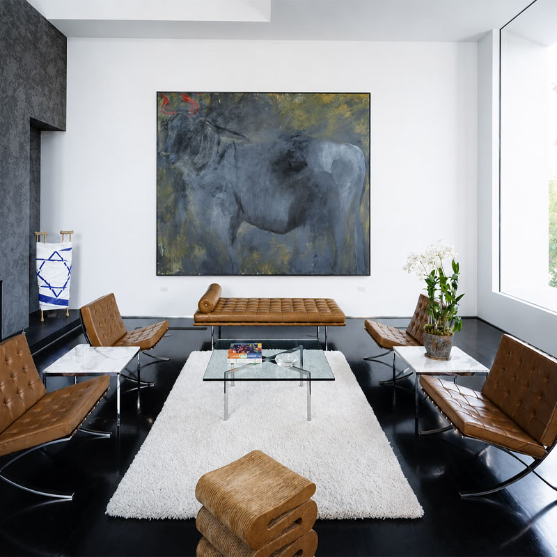 Knoll Nantes Table Basse Van Der Rohe barcelona Verre Acier 100cm x 100cm Marron chrome quickship Icônes