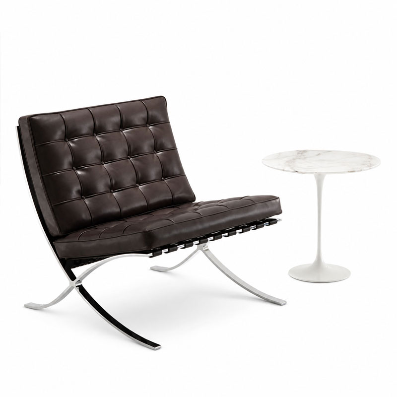 Knoll Nantes fauteuil Van Der Rohe barcelona cuir venezia Dark Brown Marron chrome quickship Icônes