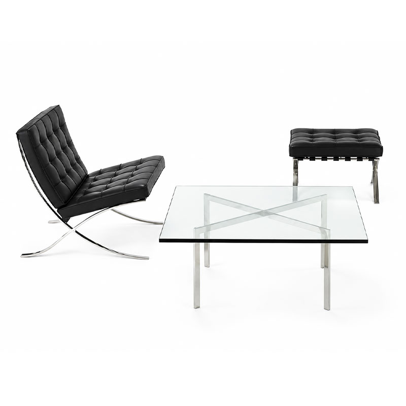 Knoll Pornichet Table Basse Van Der Rohe barcelona Verre Acier 100cm x 100cm Marron chrome quickship Icônes