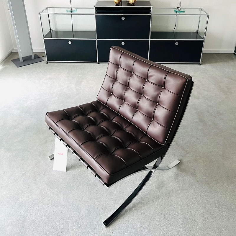Knoll Rennes fauteuil Van Der Rohe barcelona cuir venezia Dark Brown Marron chrome quickship Icônes