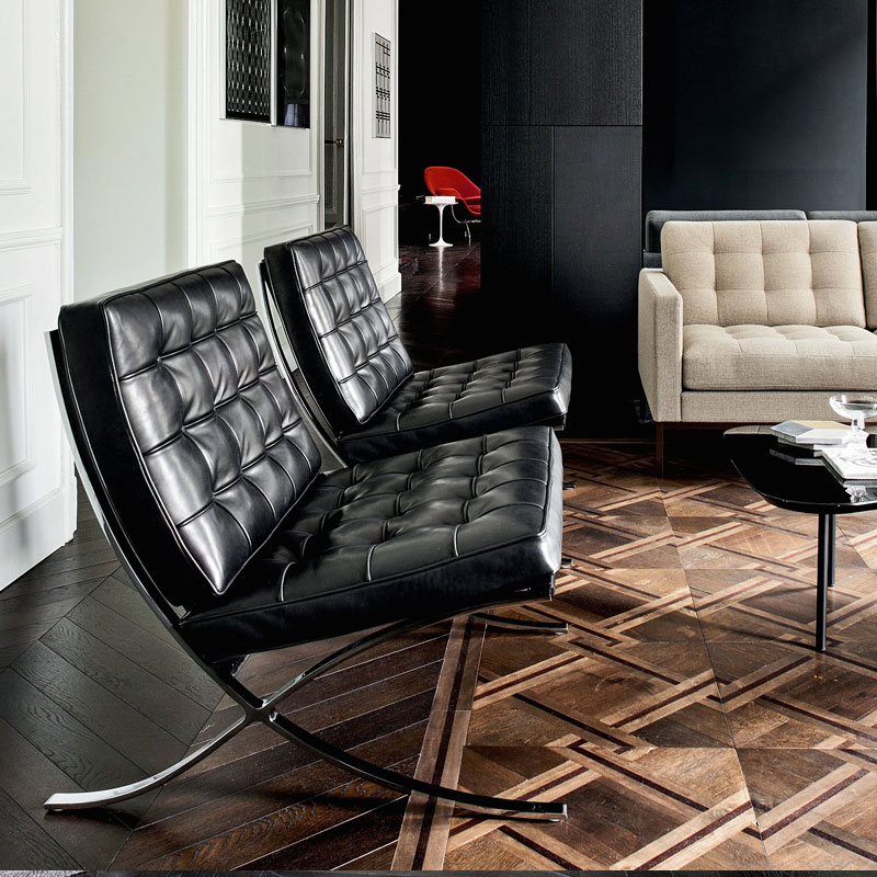 knoll La Rochelle fauteuil barcelona cuir venezia noir chrome quickship icônes
