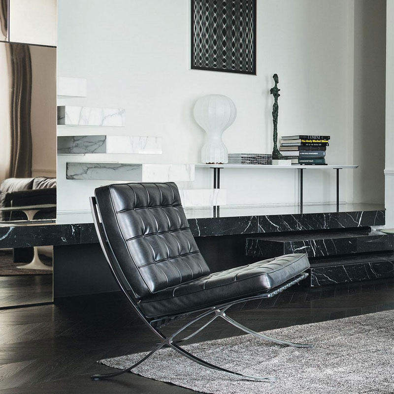 knoll Rennes fauteuil barcelona cuir venezia noir chrome quickship icônes