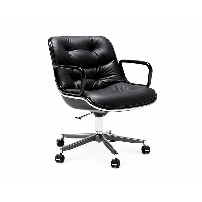 Knoll Fauteuil Direction Bureau Pollock Noir Cuir Volo Chrome Charles Executive Icônes Lille Neuilly Paris Marseille Strasbourg Versaille