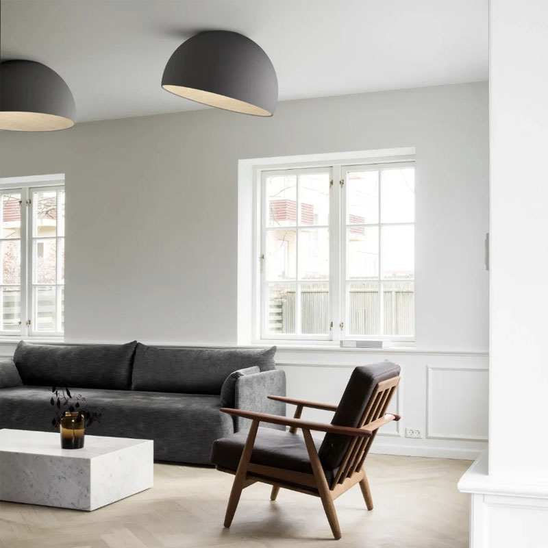 Vibia Plafonnier Duo Luminaire Bois chêne dôme coupole Ø70 Anthracite Noir Ramos & Bassols Icônes Angers Nantes Paris Bordeaux Nice Tours Mans Rennes 1