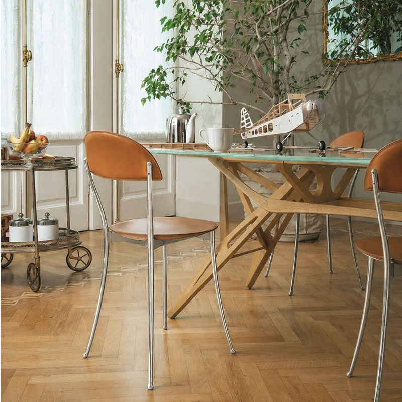Zanotta Chaise Tonietta tabac aluminium Bistro Pele cuir Enzo Mari Icônes Angers Nantes Paris Bordeaux Nice Tours Mans Rennes 4