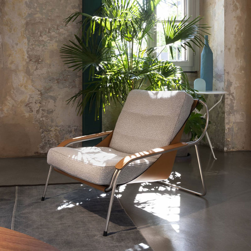 Zanotta Fauteuil Maggiolina cuir Tissu Tabac Marron Chrome Marco Zanuso Icônes Angers Nantes Paris Bordeaux Nice Tours Mans Rennes 1