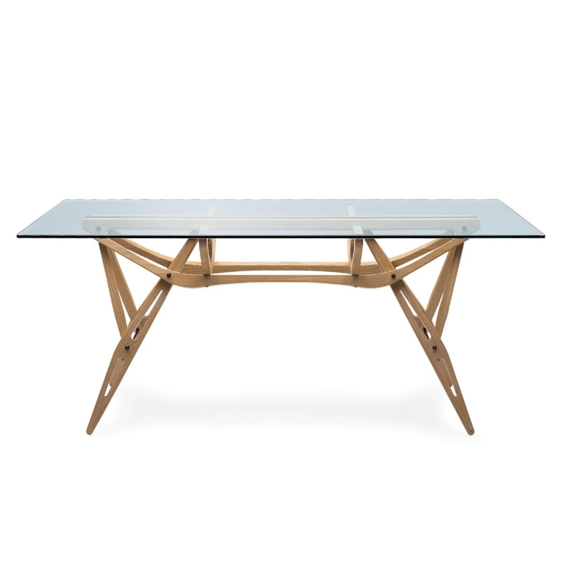Zanotta Table Reale Verre Bois Chêne 200x90 Carlo Mollino Icônes Angers Nantes Paris Bordeaux Nice Tours Mans Lyon Rennes