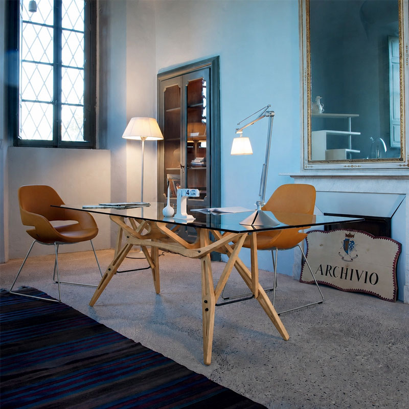 Zanotta Table Reale Verre Bois Chêne 200x90 Carlo Mollino Icônes Angers Nantes Paris Bordeaux Nice Tours Mans Lyon Rennes 2