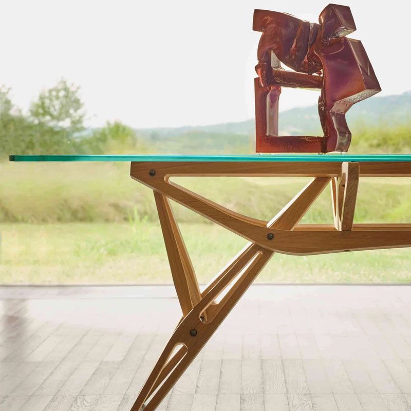 Zanotta Table Reale Verre Bois Chêne 200x90 Carlo Mollino Icônes Angers Nantes Paris Bordeaux Nice Tours Mans Lyon Rennes 6