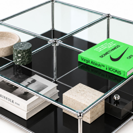USM Haller Table Basse Noir Graphite Verre Transparent Chrome Fritz Haller Paul SCHÄRER Icônes Angers Nantes Paris Bordeaux Rennes Mans Nice Tours 0