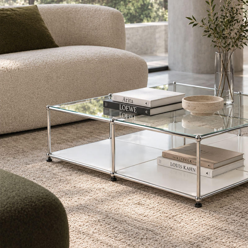 USM Haller Table Basse Noir Graphite Verre Transparent Chrome Fritz Haller Paul SCHÄRER Icônes Angers Nantes Paris Bordeaux Rennes Mans Nice Tours 2