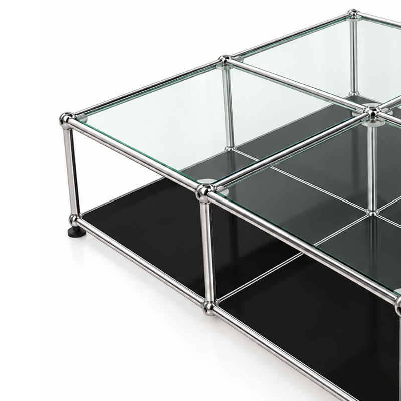 USM Haller Table Basse Noir Graphite Verre Transparent Chrome Fritz Haller Paul SCHÄRER Icônes Angers Nantes Paris Bordeaux Rennes Mans Nice Tours 3