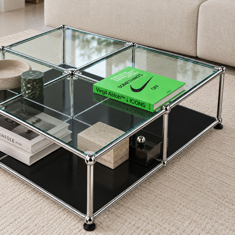 USM Haller Table Basse Noir Graphite Verre Transparent Chrome Fritz Haller Paul SCHÄRER Icônes Angers Nantes Paris Bordeaux Rennes Mans Nice Tours 4