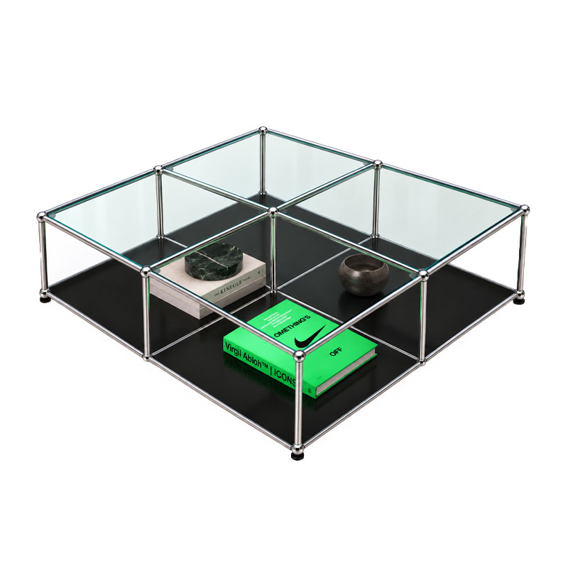 USM Haller Table Basse Noir Graphite Verre Transparent Chrome Fritz Haller Paul SCHÄRER Icônes Angers Nantes Paris Bordeaux Rennes Mans Nice Tours 5