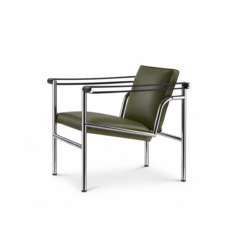 Cassina Fauteuil lc1 villa Church Chrome Cuir Vert Olive Le Corbusie  Perriand Jeanneret Icônes Angers Nantes Paris Bordeaux Laval