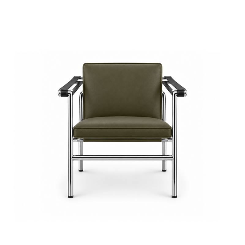 Cassina Fauteuil lc1 villa Church Chrome Cuir Vert Olive Le Corbusie  Perriand Jeanneret Icônes Angers Nantes Paris Rennes