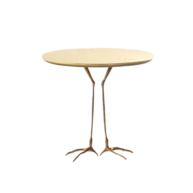 Table d'appoint Traccia W50 Cassina en feuille d'or jaune avec piètement en bronze en forme de pattes d'oiseau